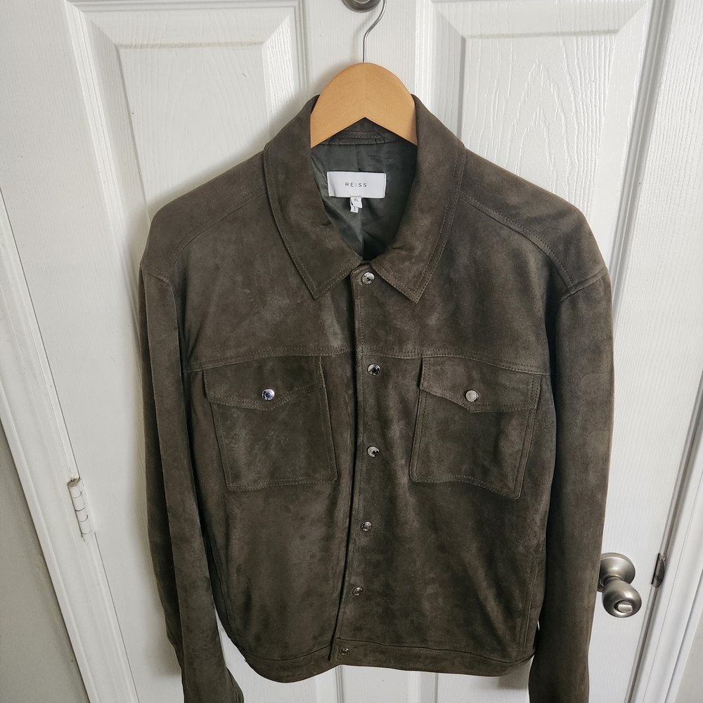 Reiss Dark Olive Suede Shirt Jacket